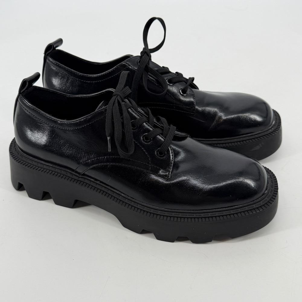 Zara Black Chunky Lug Sole Platform Derby‎ Shoes Mens 8 Womens 10